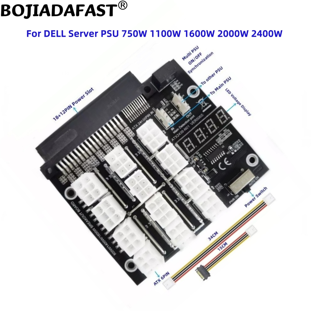 2400W Server Psu Breakout Board - 12-Port-PCIE-6-Pin-Stecker-Server-Netzteil-Breakout-Board zur Synchronisierung für DELL 2000W